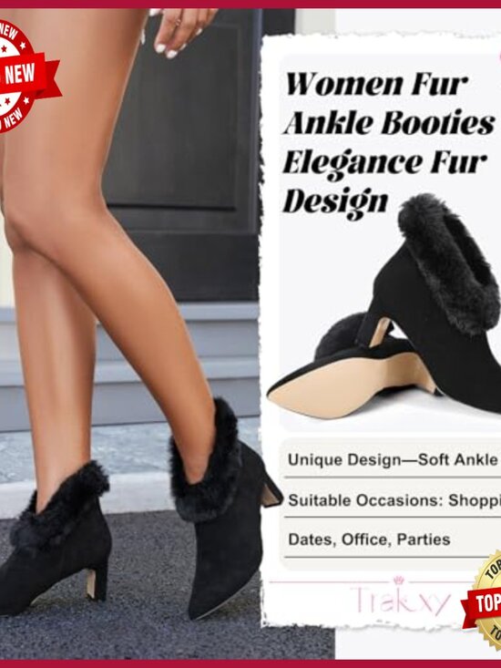 Xfvqtps Womens Chunky Heel Ankle Boots Pointed Toe Side  Faux Suede Ankle Boots with Chunky Heel Pointed Toe Zipper